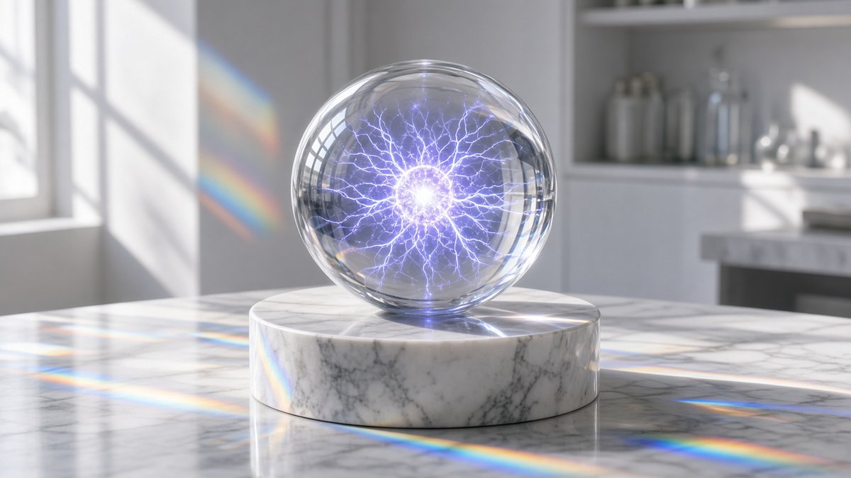 Photorealistic glass sphere with purple electrical energy on a marble pedestal — cover for Gemini 4 Argon global availability and pricing