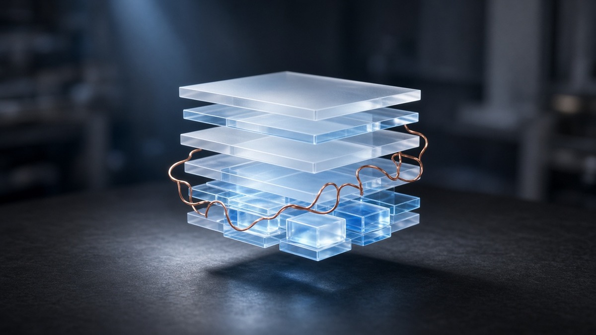 Photorealistic floating frosted-glass data cards with ice-blue glow and copper filament on charcoal — cover for Labelbox Series E funding